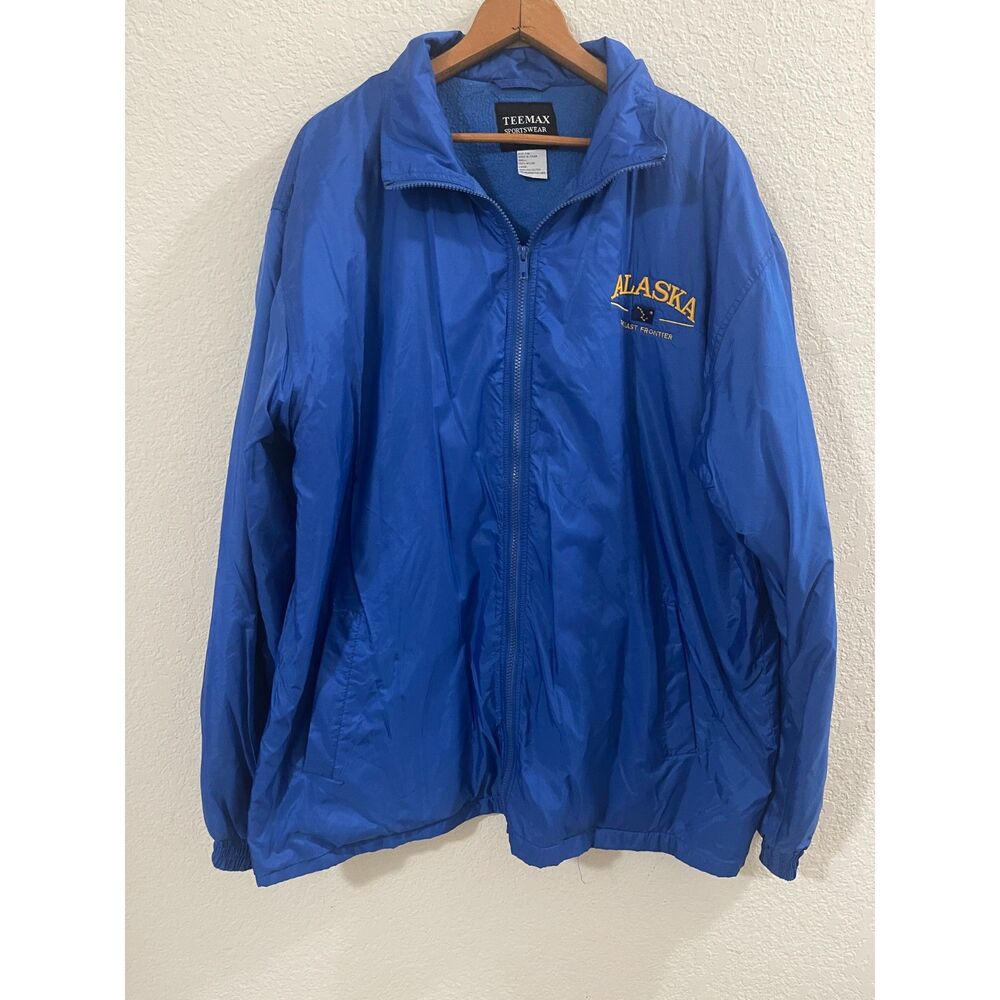 VTG Alaska "The Last Frontier" Full Zip Fleece Lined Jacket Teemax Mens XXL Blue